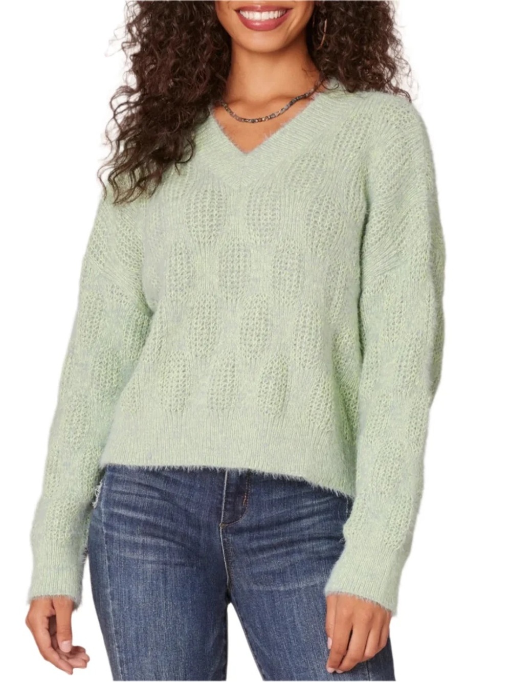Democracy Double V Neck Two Tone Eyelash Sweater Women’s Small